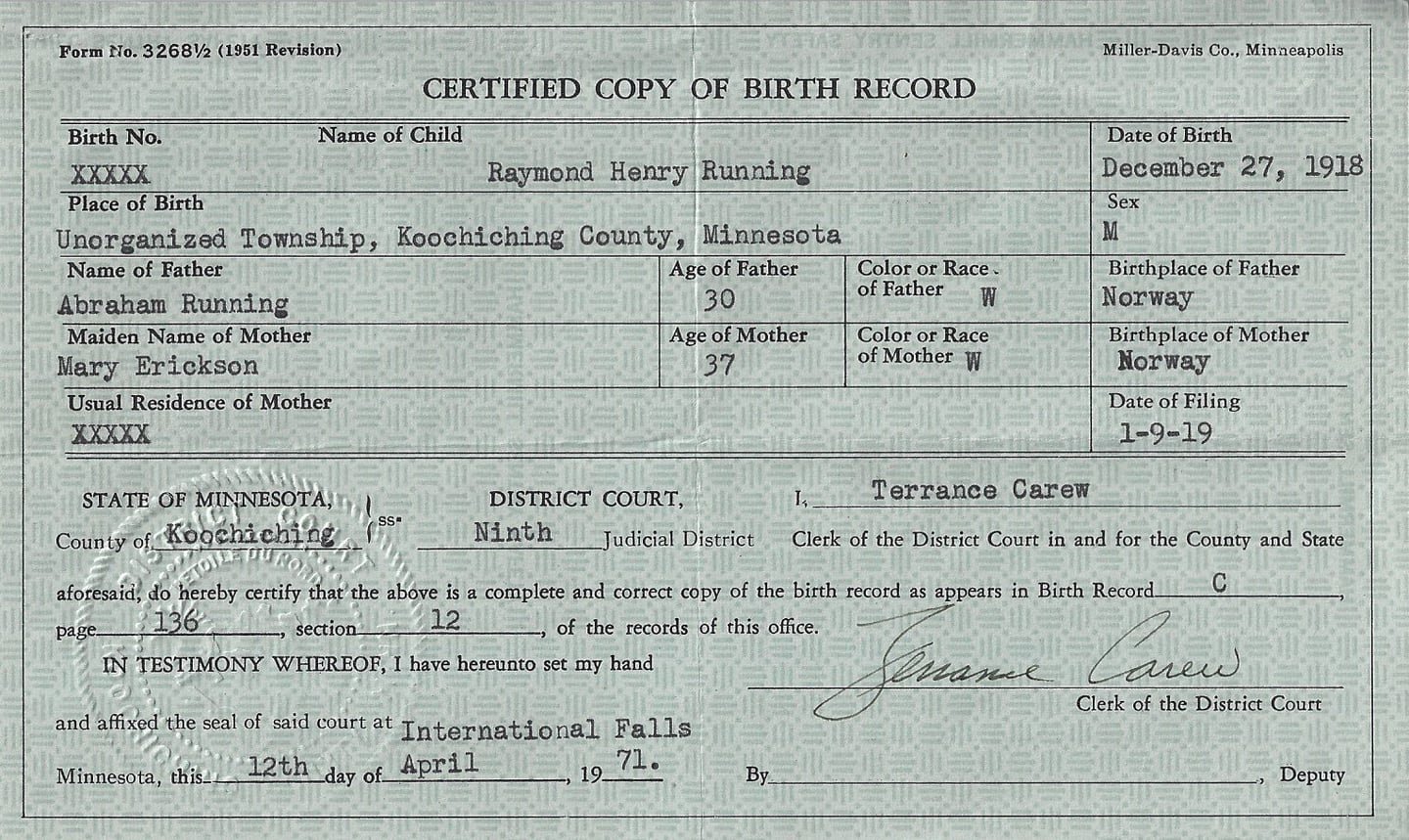 RHR 1918 BirthCert