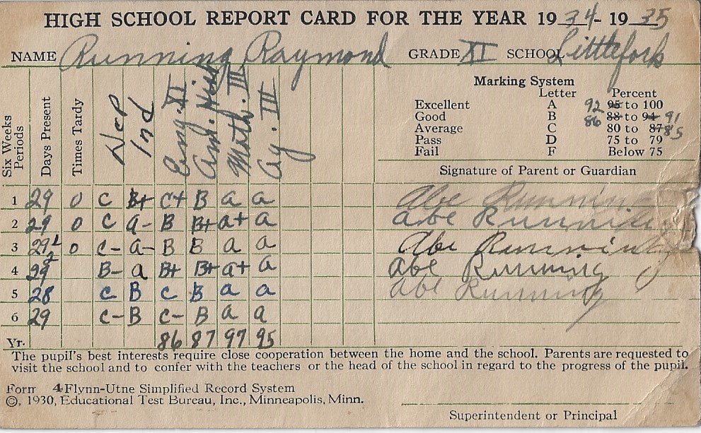 RHR 1935 HS Report Card