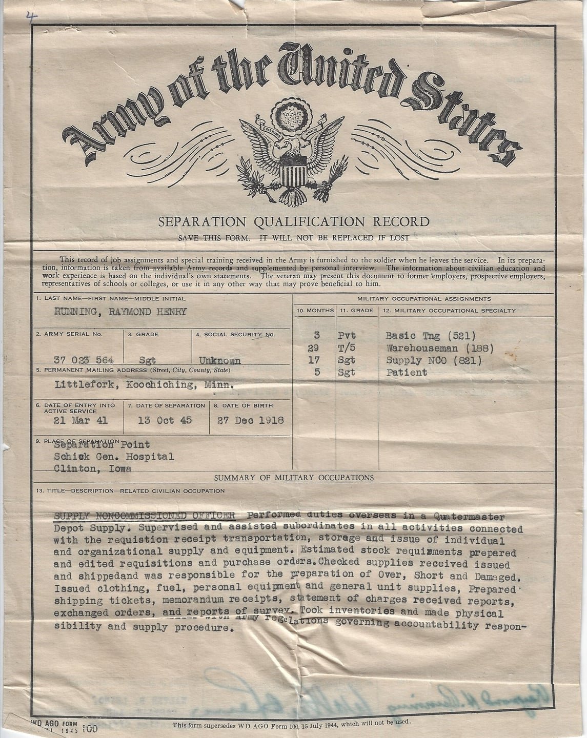RHR 1945-10-13 Separation
