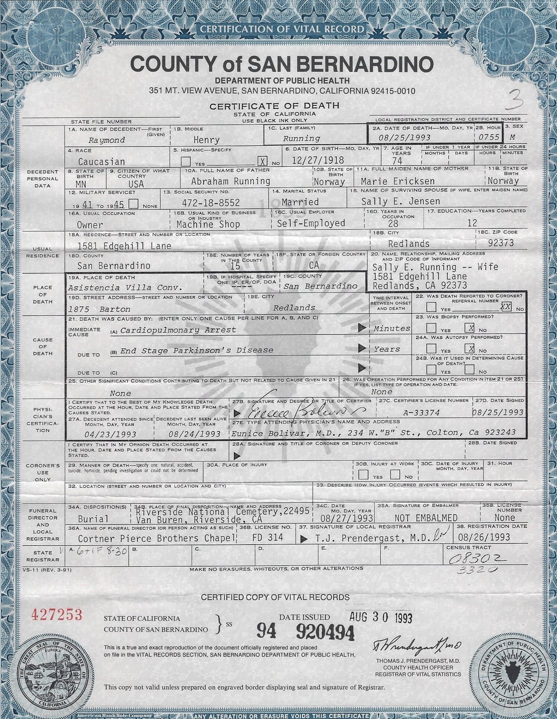 RHR 1993-8-25 DeathCert